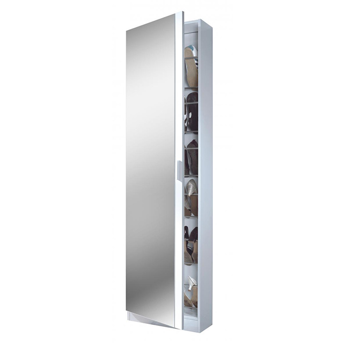 Arctic White High Shine Shoe Cabinet With Mirrored Door